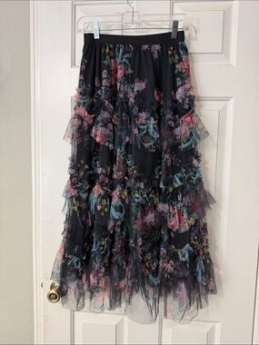 Women's Floral Mesh Skirt Irregular Flowy Layerd A Line Midi Skirt Summer Beach